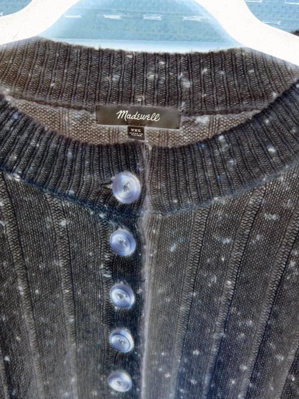 Madewell Black Speckled Ribbed Henley Crew Sweater XXS - Picture 2 of 6